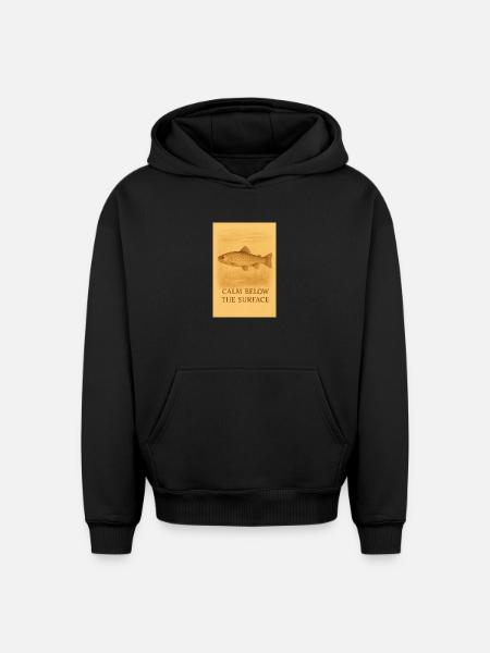 Calm Below the Surface Trout Print - Oversized Heavyweight Unisex Hoodie - black