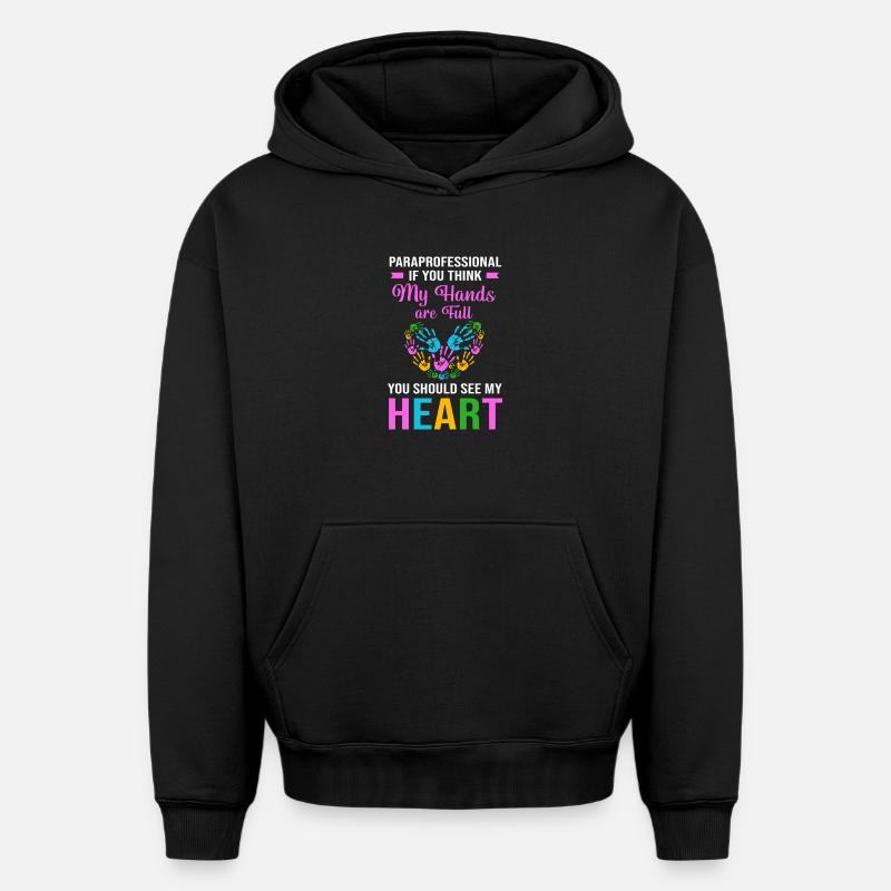 Paraéducateur, assistant enseignant, paraprofessionnel - Sweat à capuche unisexe oversize épais SPREAD - noir