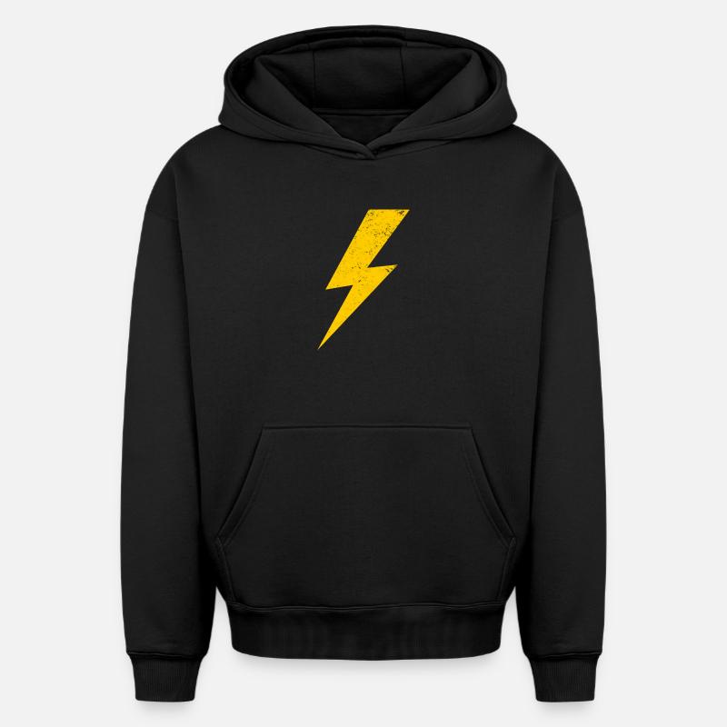 éclair jaune - Sweat à capuche unisexe oversize épais SPREAD - noir