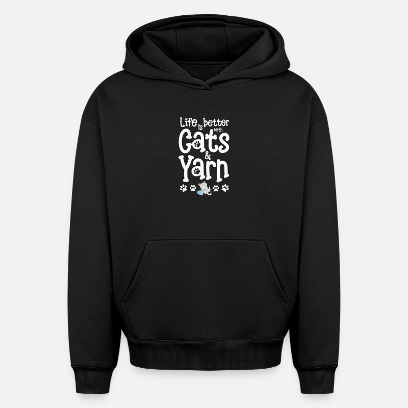 Chat Chats - Sweat à capuche unisexe oversize épais SPREAD - noir