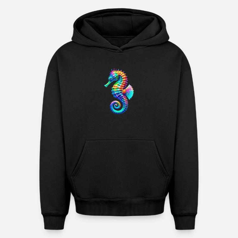 Hippocampe - Sweat à capuche unisexe oversize épais SPREAD - noir