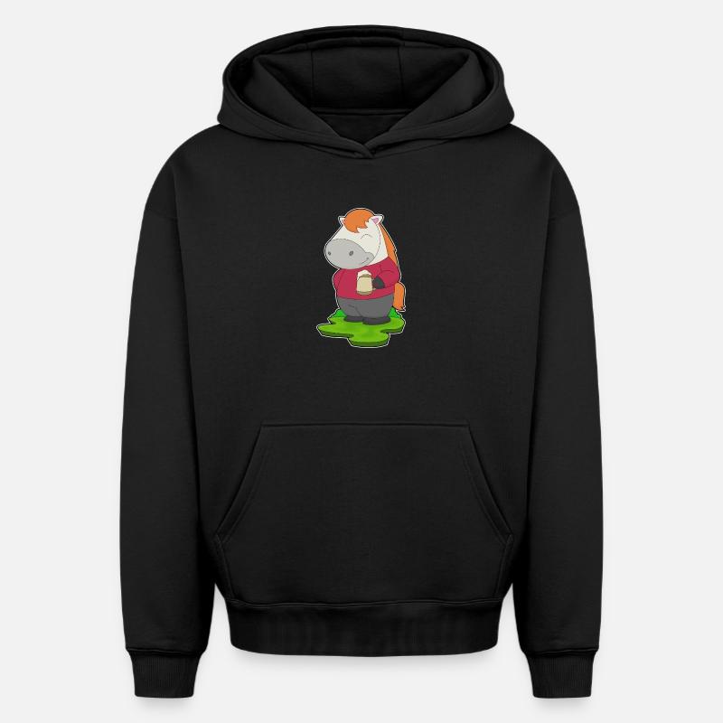 Bière de cheval - Sweat à capuche unisexe oversize épais SPREAD - noir