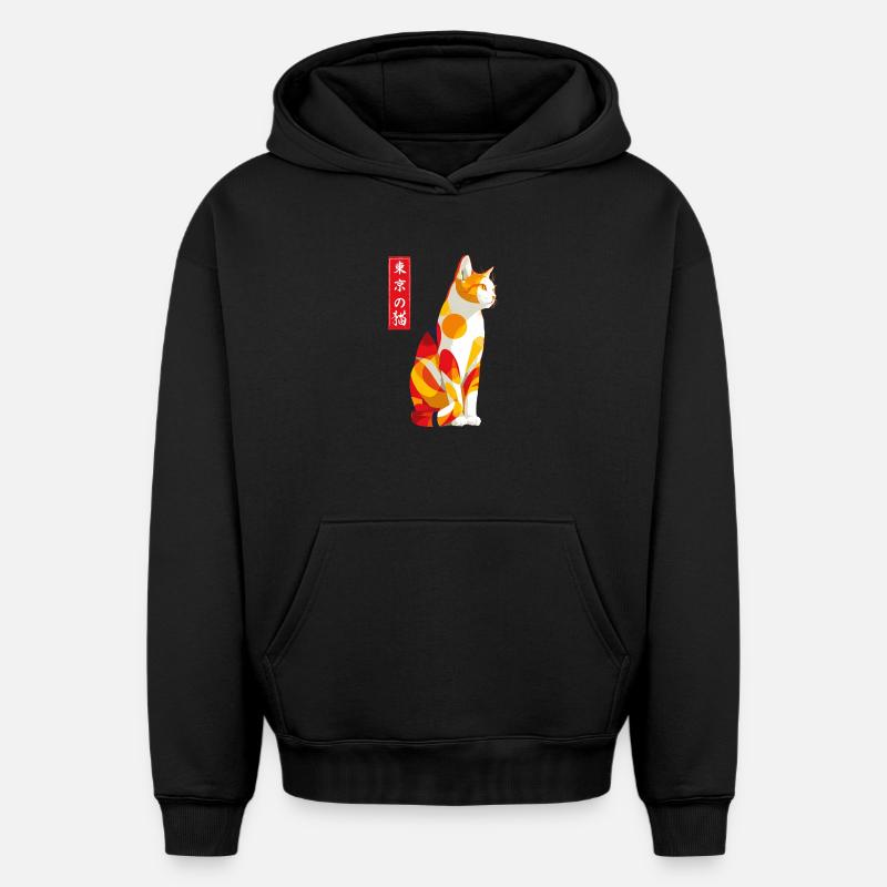 Chat de Tokyo - Sweat à capuche unisexe oversize épais SPREAD - noir
