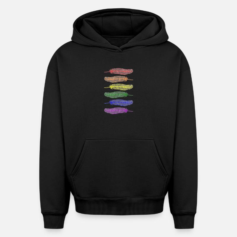 Plumes Arc-en-ciel - Sweat à capuche unisexe oversize épais SPREAD - noir