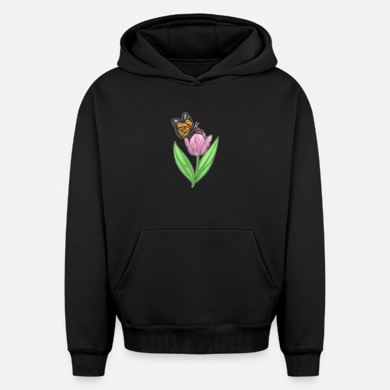 Papillon Tulipe - Sweat à capuche unisexe oversize épais SPREAD - noir