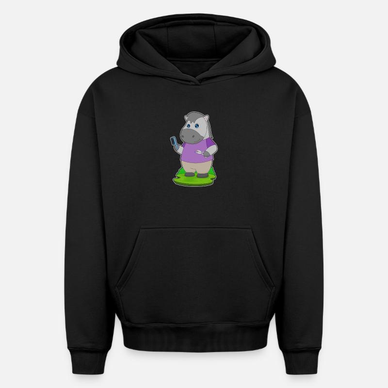 Cheval coiffeur Ciseaux Peigne - Sweat à capuche unisexe oversize épais SPREAD - noir