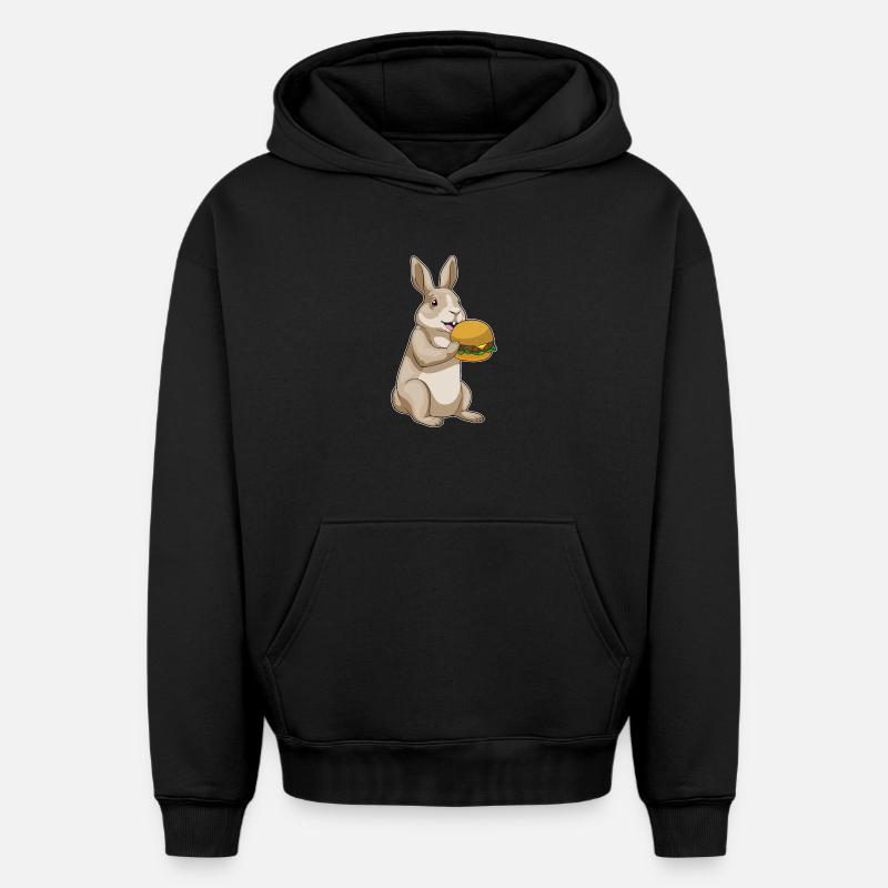 Bunny Cheeseburger - Sweat à capuche unisexe oversize épais SPREAD - noir
