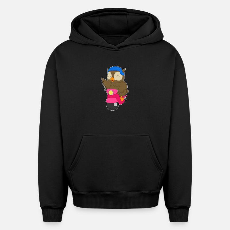 Owl Scooter - Sweat à capuche unisexe oversize épais SPREAD - noir