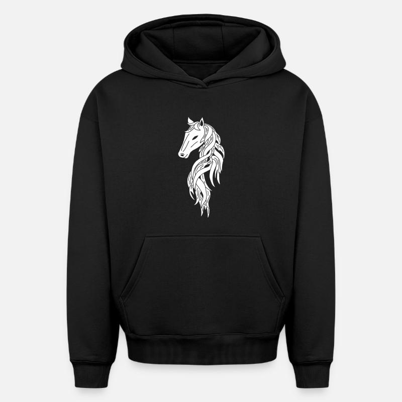 Cheval blanc - Sweat à capuche unisexe oversize épais SPREAD - noir