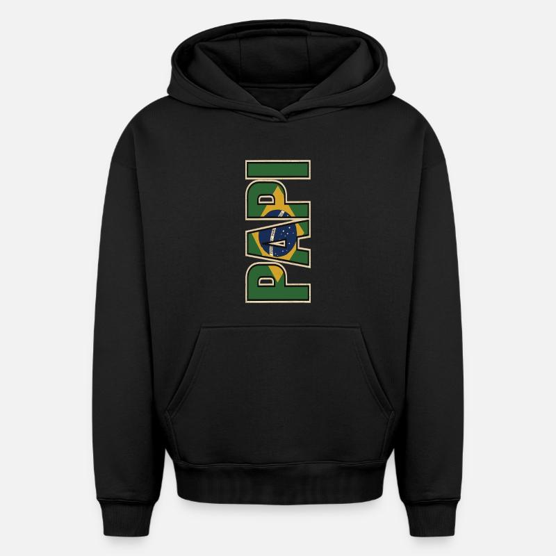 PAPI Brasil – Style rétro avec drapeaux - Sweat à capuche unisexe oversize épais SPREAD - noir
