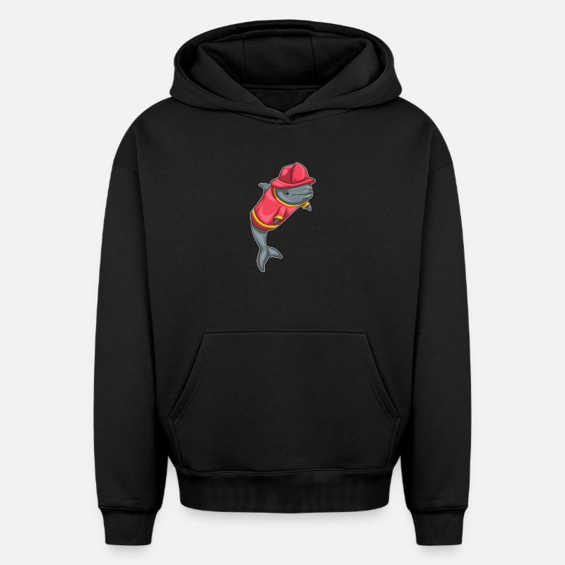 Pompiers de Delfin - Sweat à capuche unisexe oversize épais SPREAD - noir