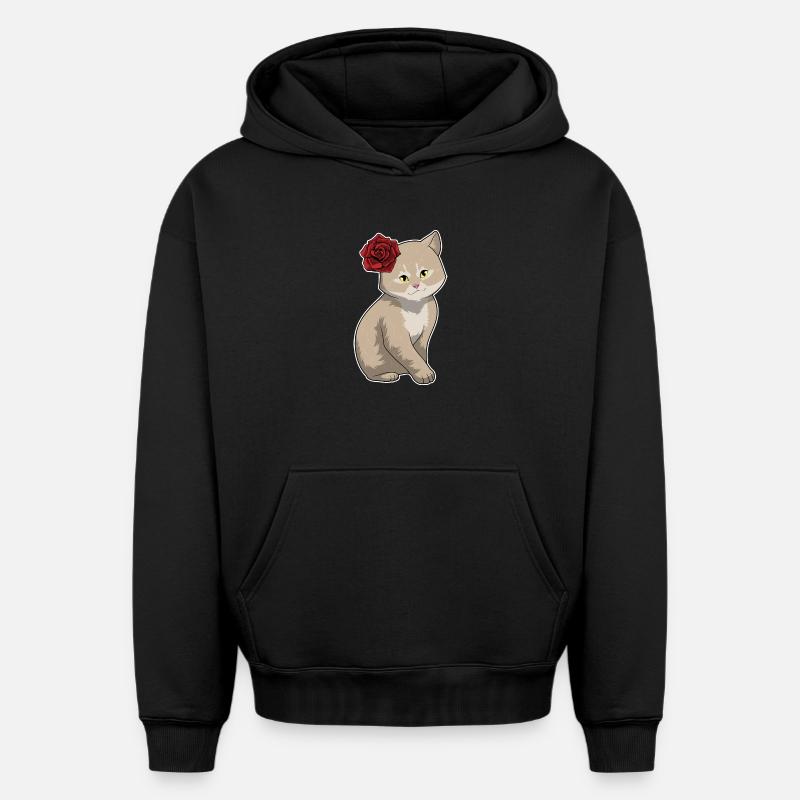 Fleurs Rose Chat - Sweat à capuche unisexe oversize épais SPREAD - noir