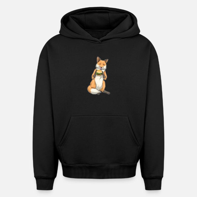 Fuchs Burger - Oversized Heavyweight Unisex Hoodie - Schwarz