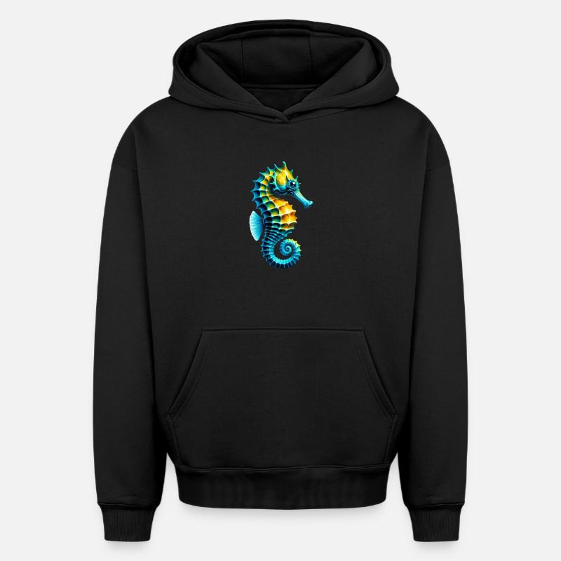 Hippocampe - Sweat à capuche unisexe oversize épais SPREAD - noir