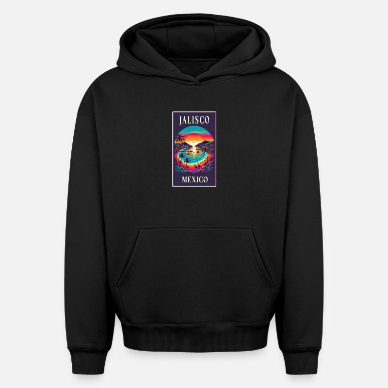 Motif de palmier Jalisco Mexico - Sweat à capuche unisexe oversize épais SPREAD - noir