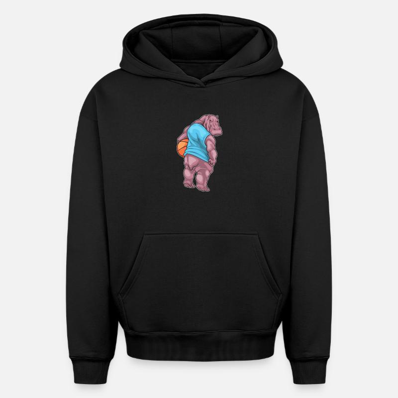 Hippopotame Basketteur Basketteur - Sweat à capuche unisexe oversize épais SPREAD - noir