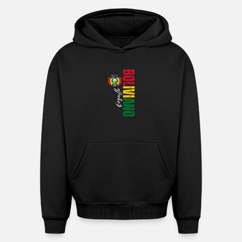 Orgueil bolivienne, conception verticale - Sweat à capuche unisexe oversize épais SPREAD - noir