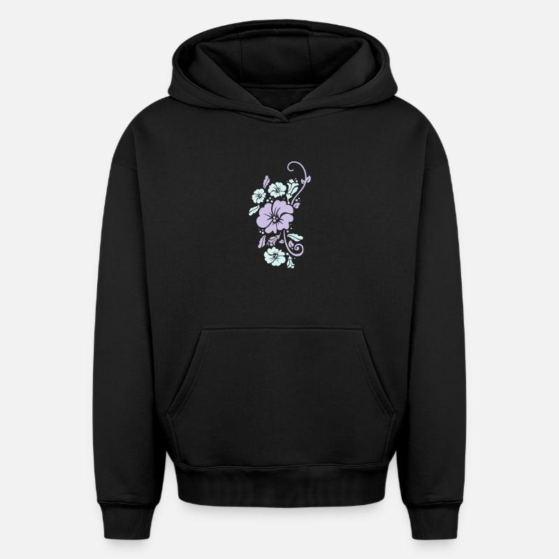 floral - Sweat à capuche unisexe oversize épais SPREAD - noir