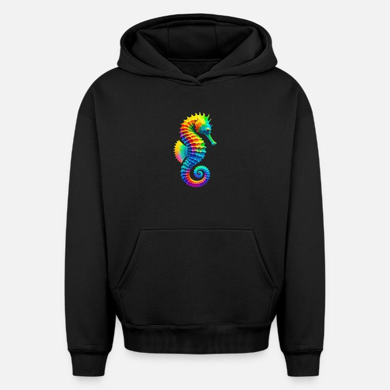 Hippocampe - Sweat à capuche unisexe oversize épais SPREAD - noir