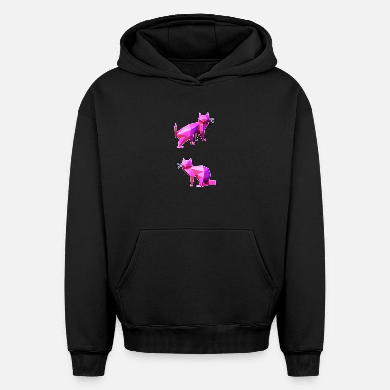 Pink Poly Cats Duo - Sweat à capuche unisexe oversize épais SPREAD - noir