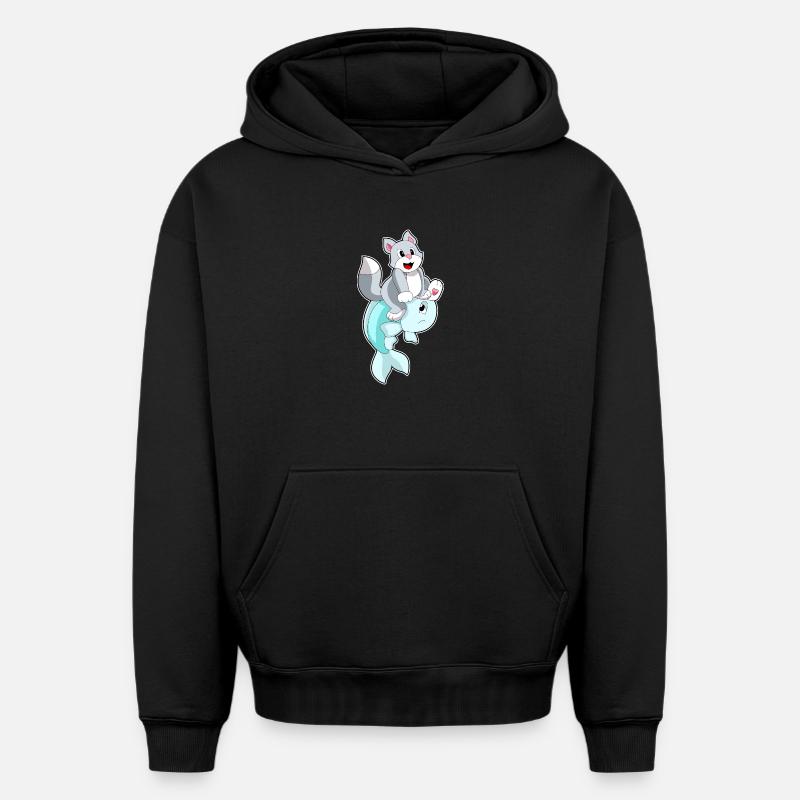 Poisson-chat - Sweat à capuche unisexe oversize épais SPREAD - noir
