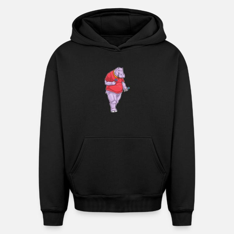 Fléchette hippopotame - Sweat à capuche unisexe oversize épais SPREAD - noir