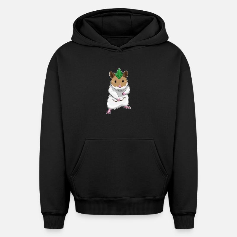 Hamster Archer Bow - Sweat à capuche unisexe oversize épais SPREAD - noir