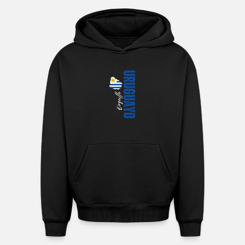 Orgueil uruguayen, design vertical - Sweat à capuche unisexe oversize épais SPREAD - noir