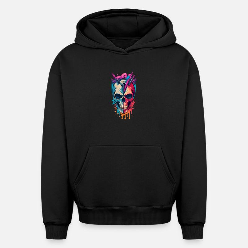 Crâne - Sweat à capuche unisexe oversize épais SPREAD - noir