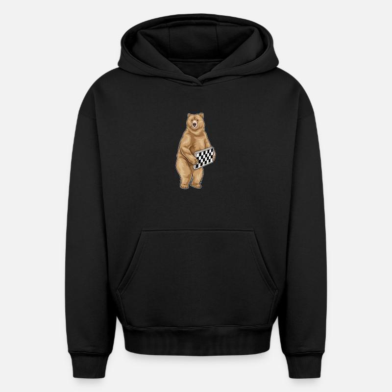 Ours Échiquier Echecs - Sweat à capuche unisexe oversize épais SPREAD - noir