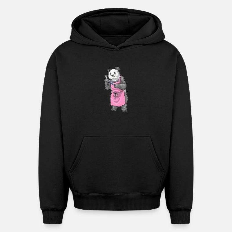 Panda Coiffe Ciseaux Peigne - Sweat à capuche unisexe oversize épais SPREAD - noir