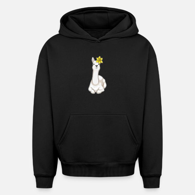 Lama Fleurs de Jonquille - Sweat à capuche unisexe oversize épais SPREAD - noir