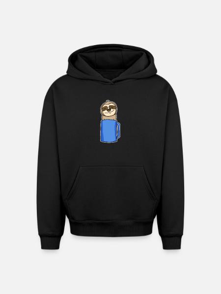 Sloth in a coffee cup - Oversized Heavyweight Unisex Hoodie - black