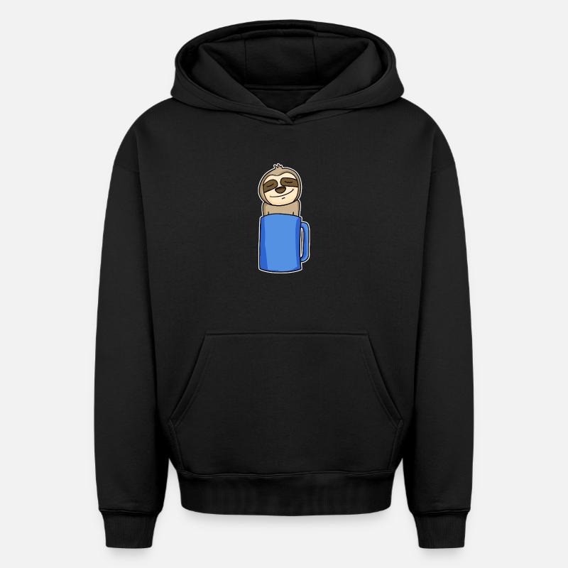 Faultier im Kaffeebecher - Oversized Heavyweight Unisex Hoodie - Schwarz