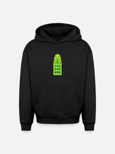 Retro Green Tower Clock - Oversized Heavyweight Unisex Hoodie - black
