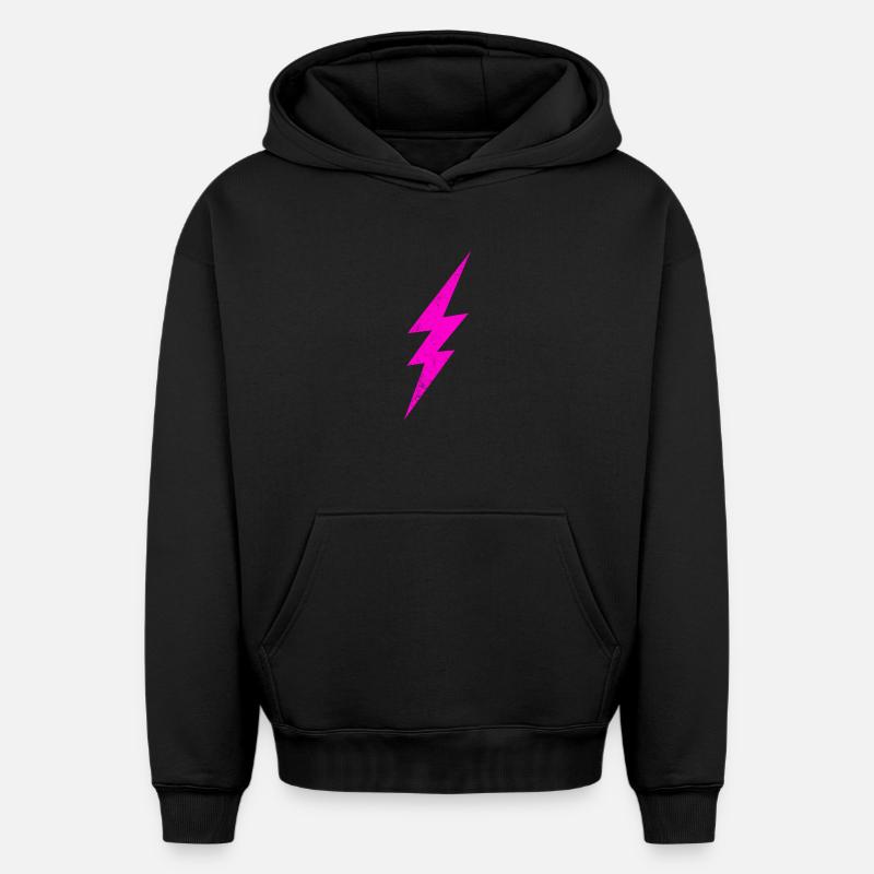 Éclair rose brillant - Sweat à capuche unisexe oversize épais SPREAD - noir