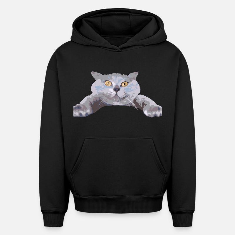 Chat - - Sweat à capuche unisexe oversize épais SPREAD - noir
