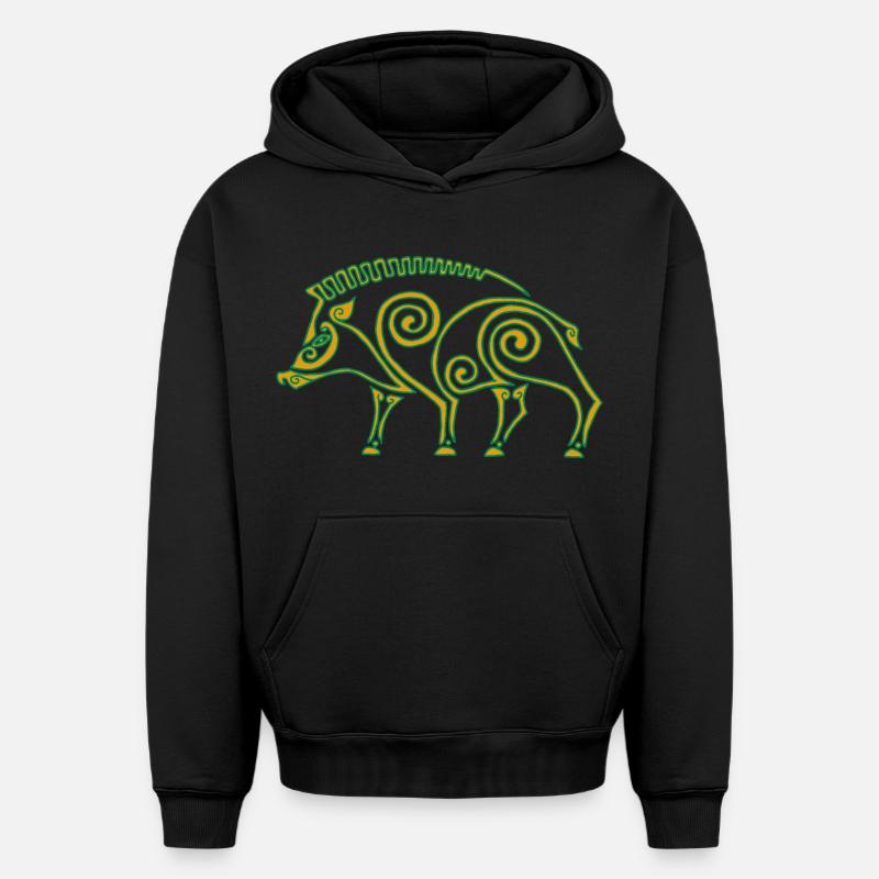 Sanglier celte - Sweat à capuche unisexe oversize épais SPREAD - noir