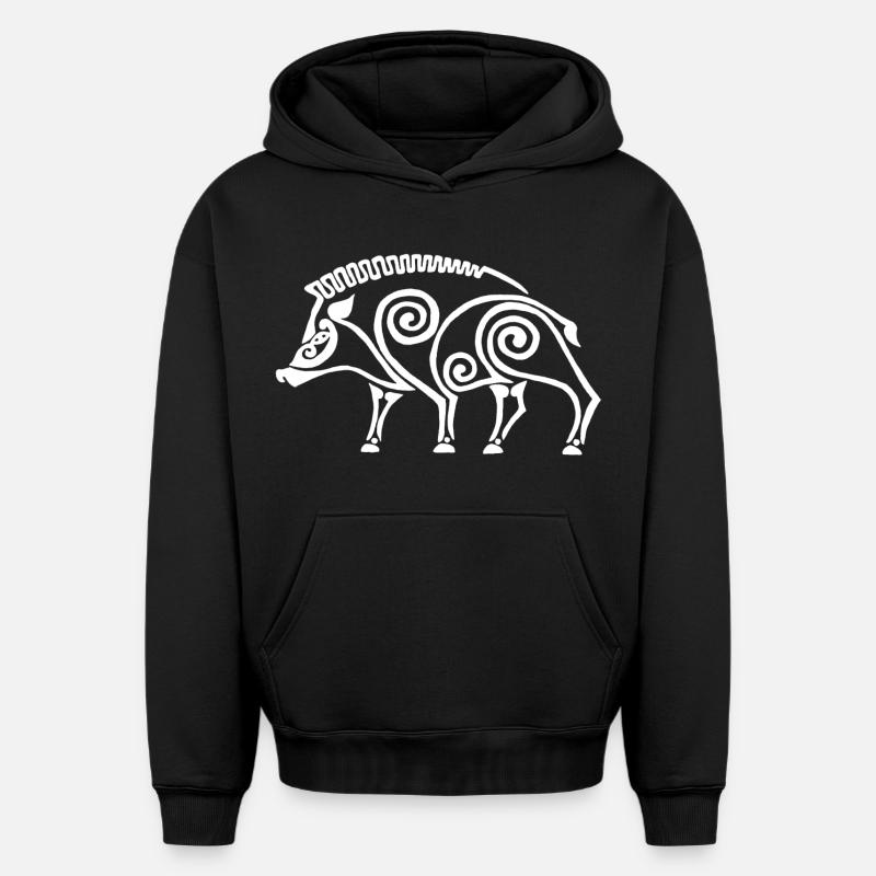 sanglier celte blanc - Sweat à capuche unisexe oversize épais SPREAD - noir