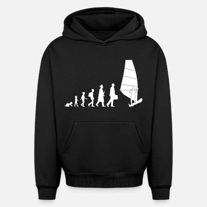 Windsurfing Evolution - Oversized Heavyweight Unisex Hoodie - Schwarz