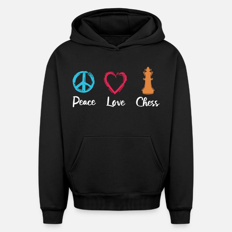 Paix Amour Échecs - Sweat à capuche unisexe oversize épais SPREAD - noir