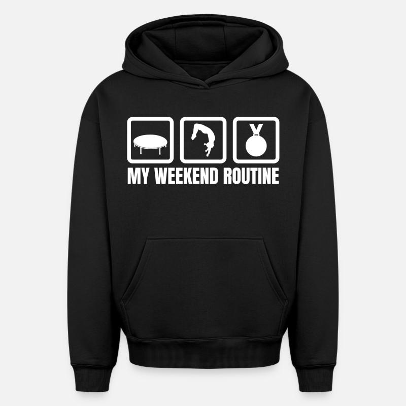 Routine du week-end trampoline - Sweat à capuche unisexe oversize épais SPREAD - noir