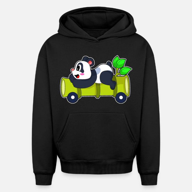 Panda Bamboo Car - Sweat à capuche unisexe oversize épais SPREAD - noir