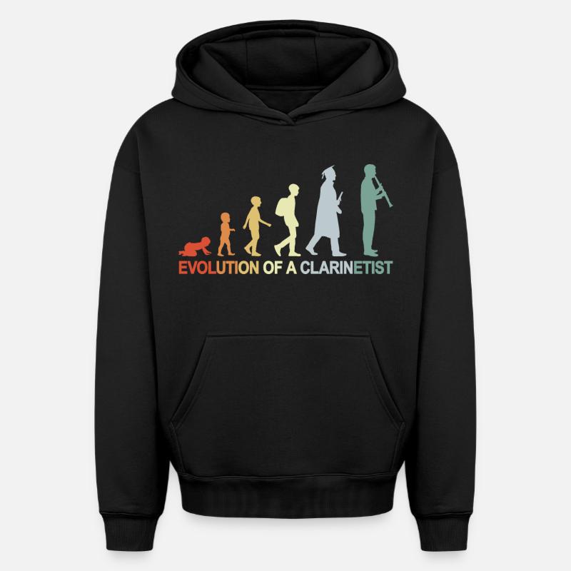 Évolution de la clarinette - Sweat à capuche unisexe oversize épais SPREAD - noir