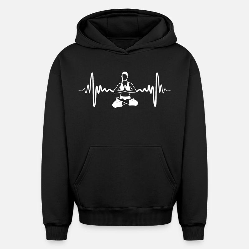 Cardiogramme Yogi - Sweat à capuche unisexe oversize épais SPREAD - noir