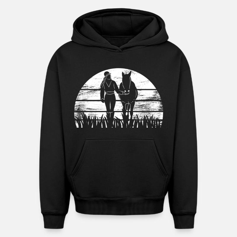 Fille de cheval - Sweat à capuche unisexe oversize épais SPREAD - noir