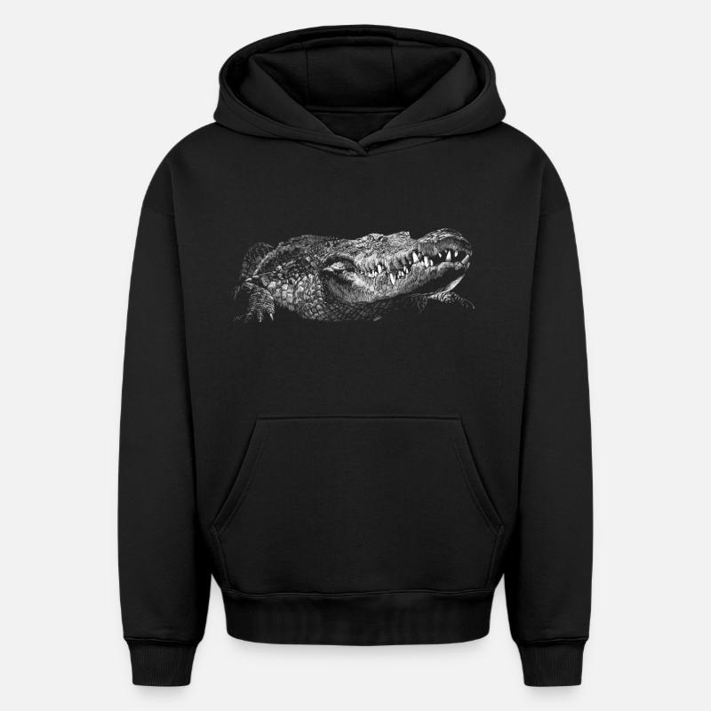 Crocodile - Sweat à capuche unisexe oversize épais SPREAD - noir