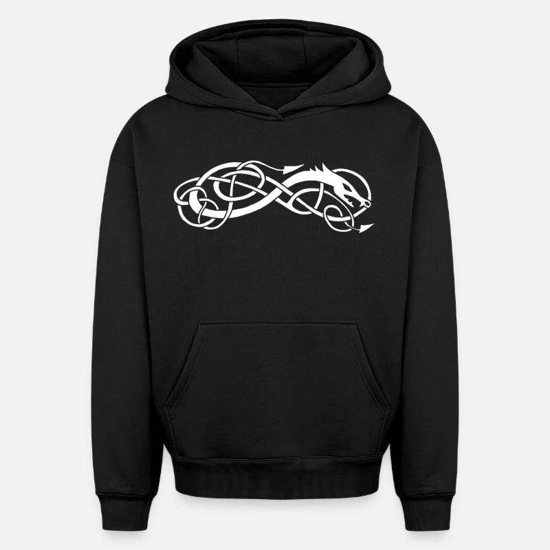 Serpent celte blanc - Sweat à capuche unisexe oversize épais SPREAD - noir