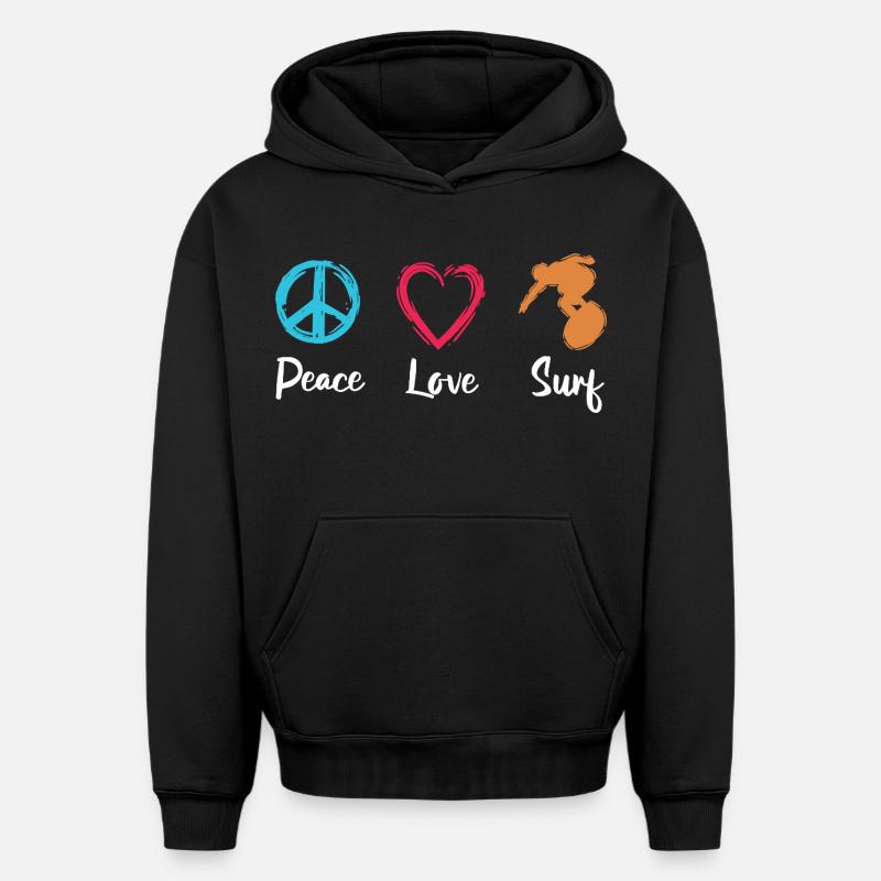Peace Love Surf - Sweat à capuche unisexe oversize épais SPREAD - noir