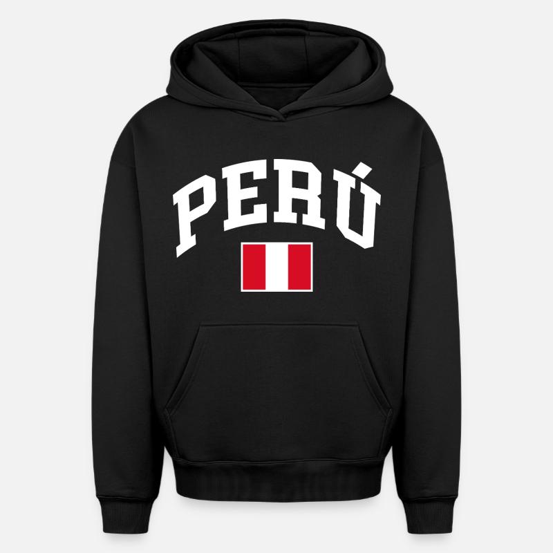 Drapeau du Pérou - Sweat à capuche unisexe oversize épais SPREAD - noir